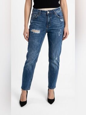 ZARA WOMAN DISTRESSED DENIM JEANS MEDIUM RISE SIZE 6 WOMENS